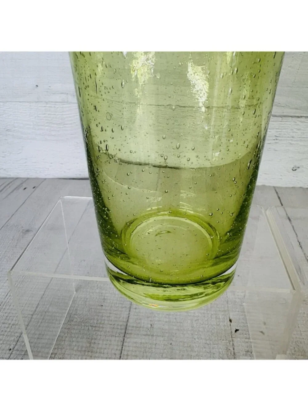 Hand-Blown Weighted Base Flared Artisan Mexico Lime Green Glass Tumbler Set of 5